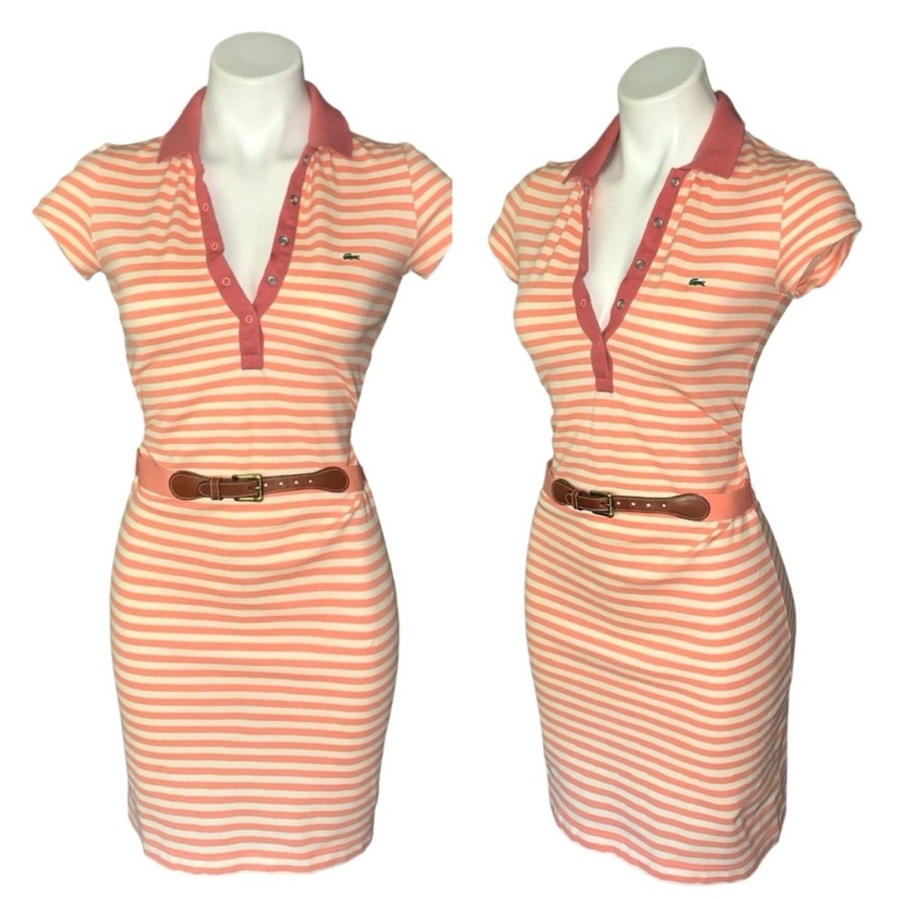 Lacoste Preppy Striped Polo Style Belted Dress